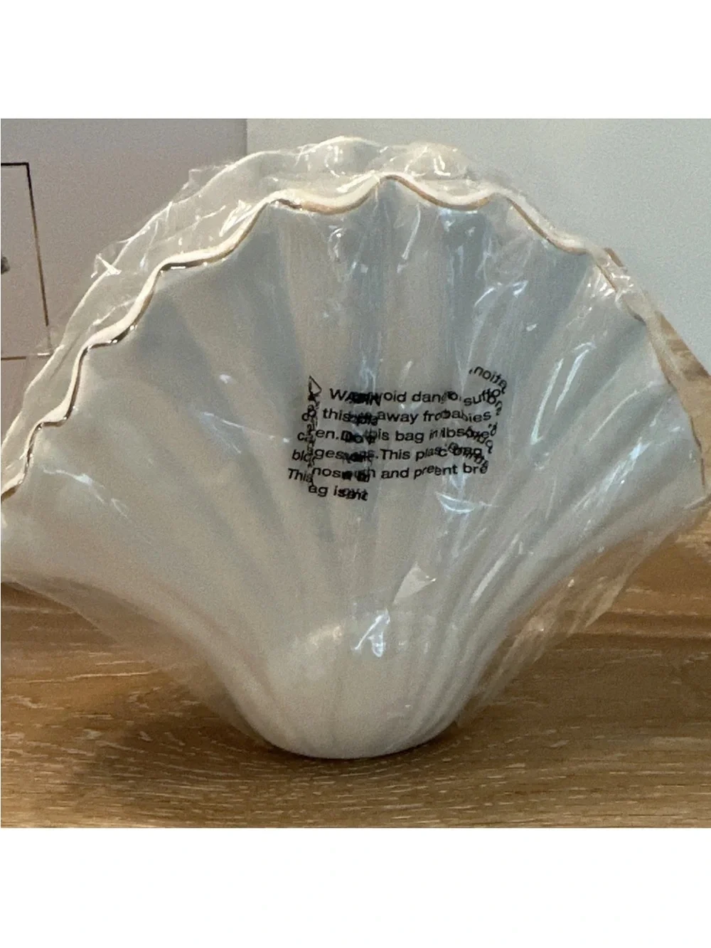 Lilly Pulitzer White Ceramic Shell Vase with Gold Trim